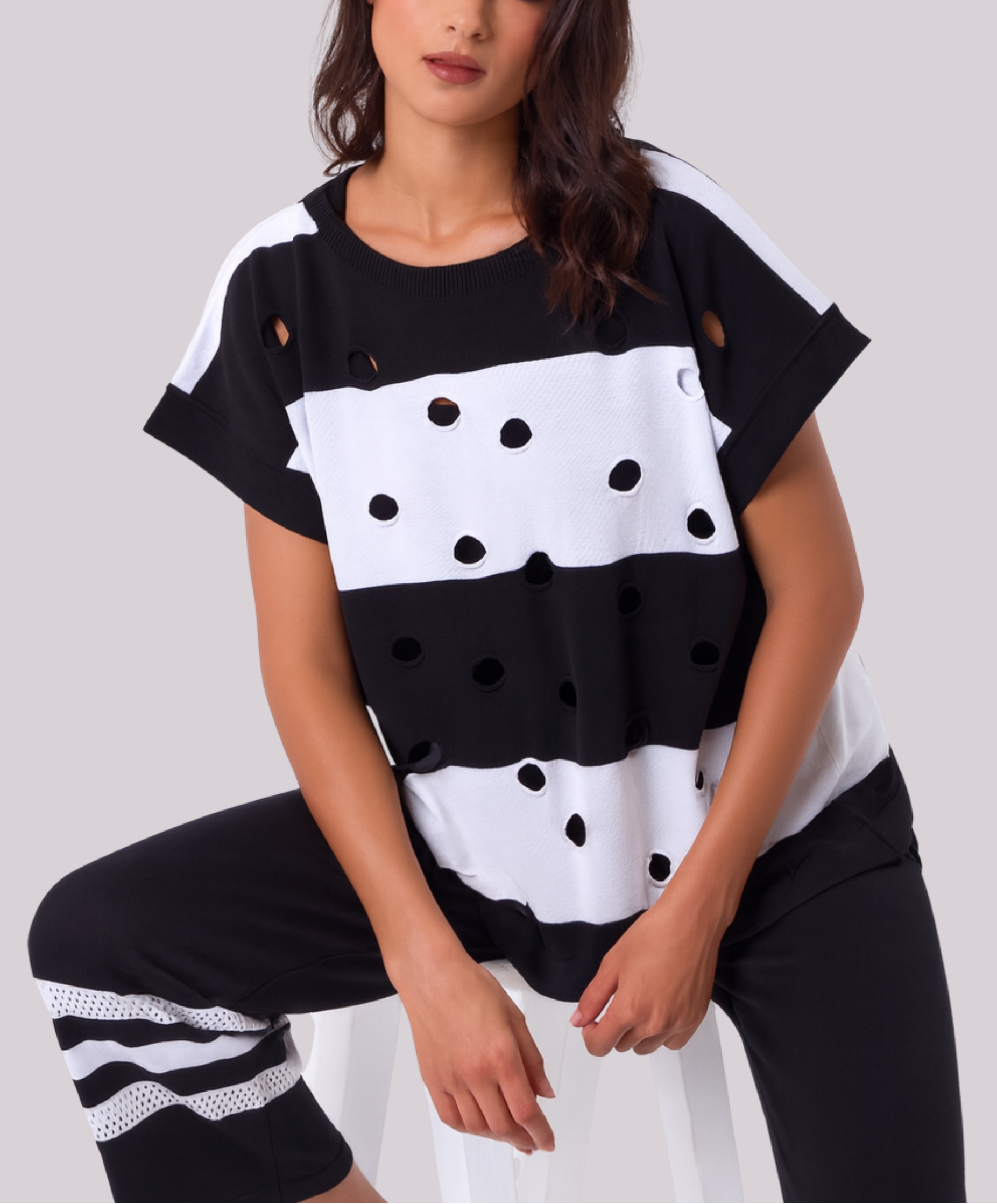 Stripe & Cut Out Knit Top – Angel Apparel
