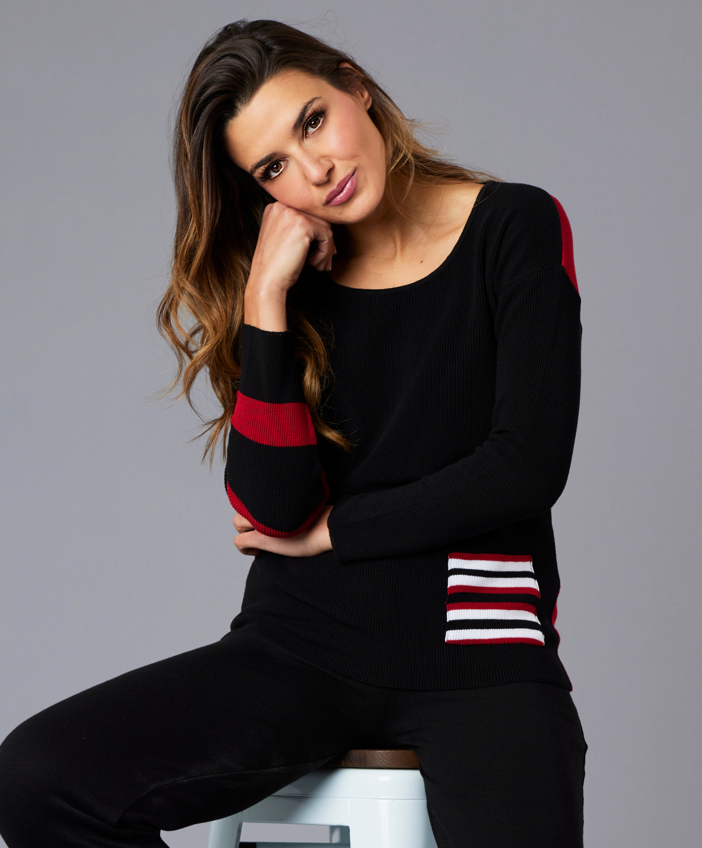 Stripe Sleeve Scoop Neck Top