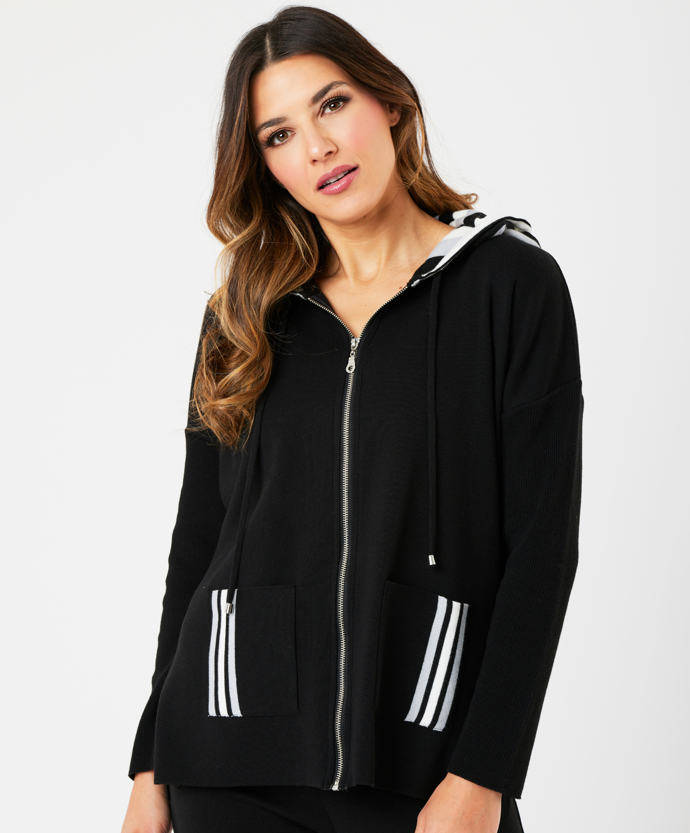 Stripe Detail Zip Up Hoodie