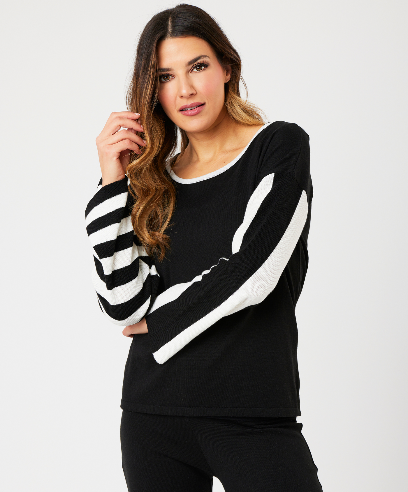 Stripe Sleeve  Scoop Neck Top