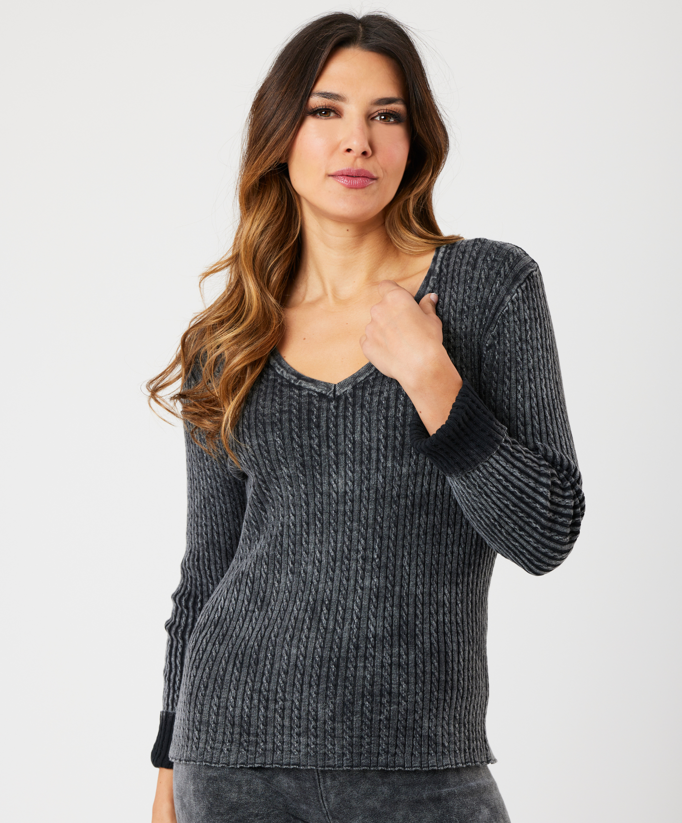 Cable V-Neck Sweater