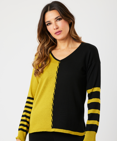 V-Neck Cable Sleeve Sweater
