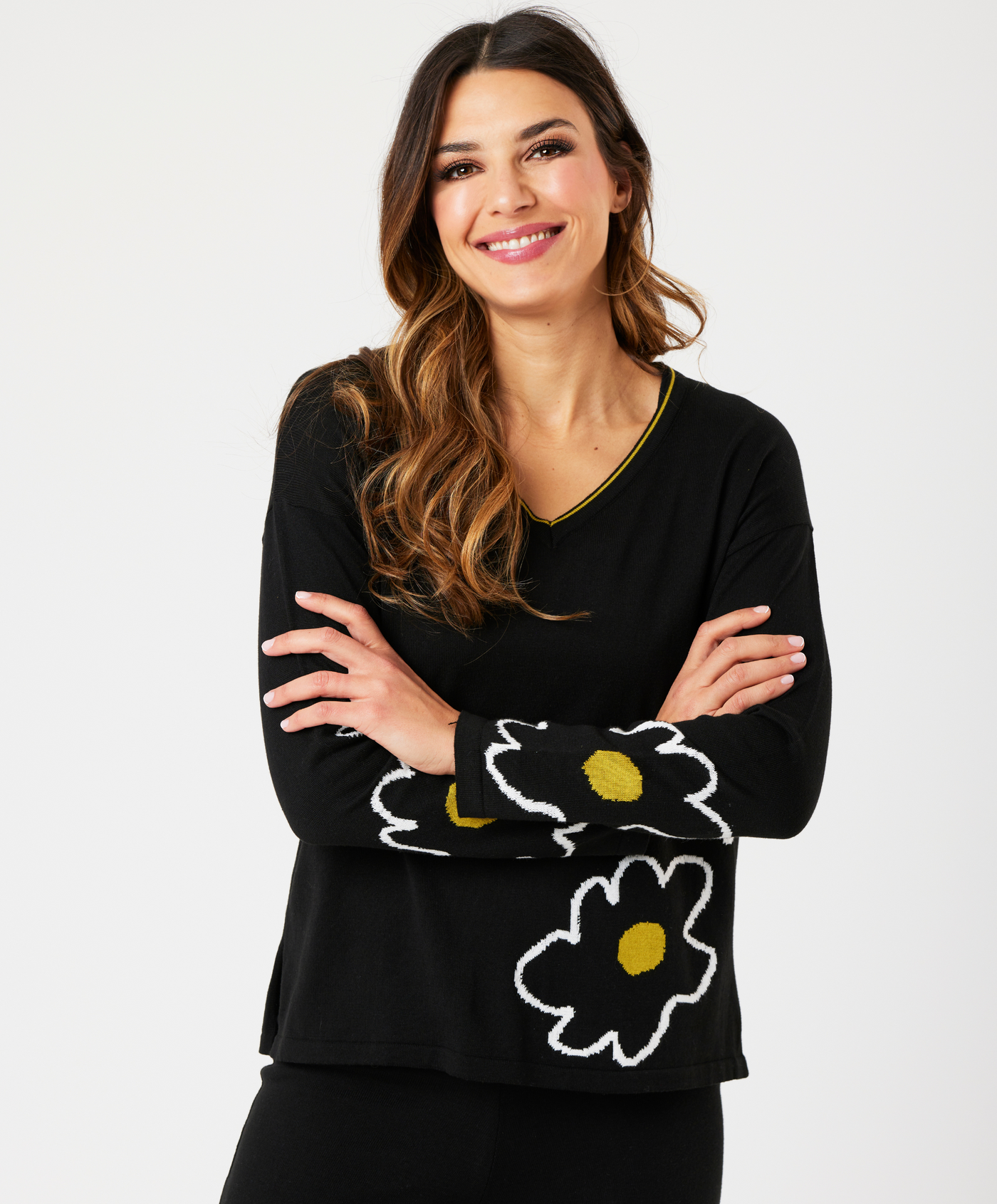 Flower Detail V-Neck Sweater