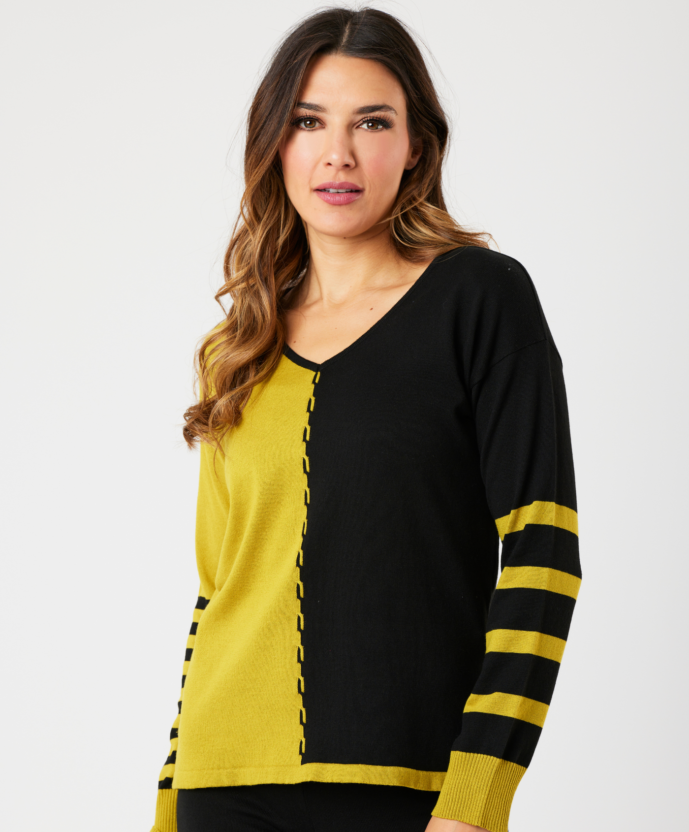 V-Neck Cable Sleeve Sweater