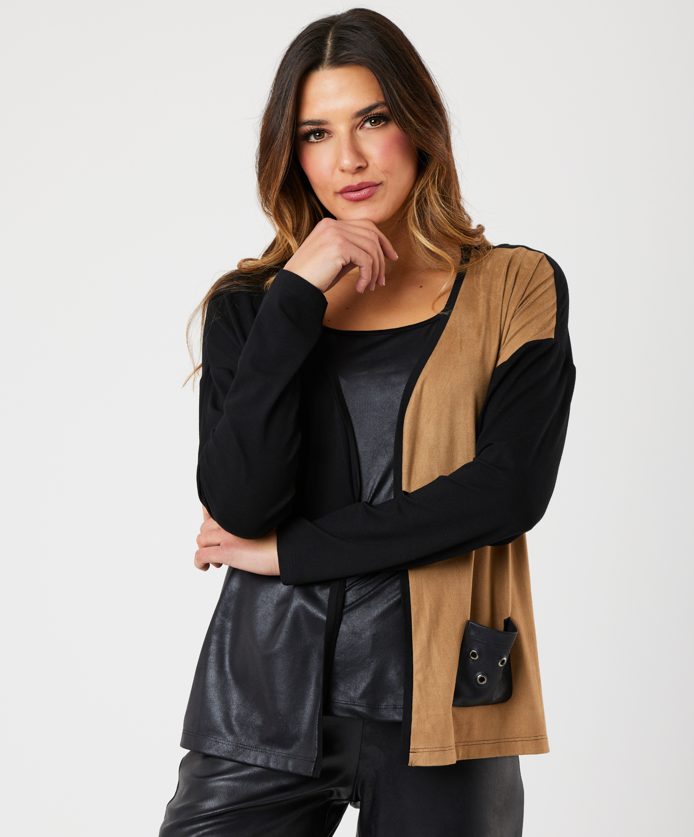 Vegan Leather/Suede Cardigan