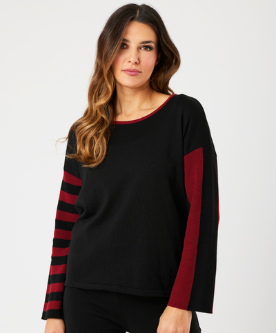 Stripe Sleeve  Scoop Neck Top