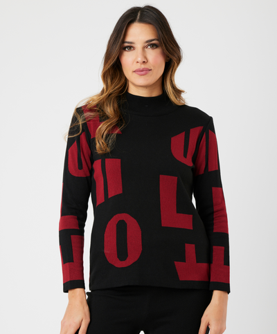 Letter Mock Neck Sweater