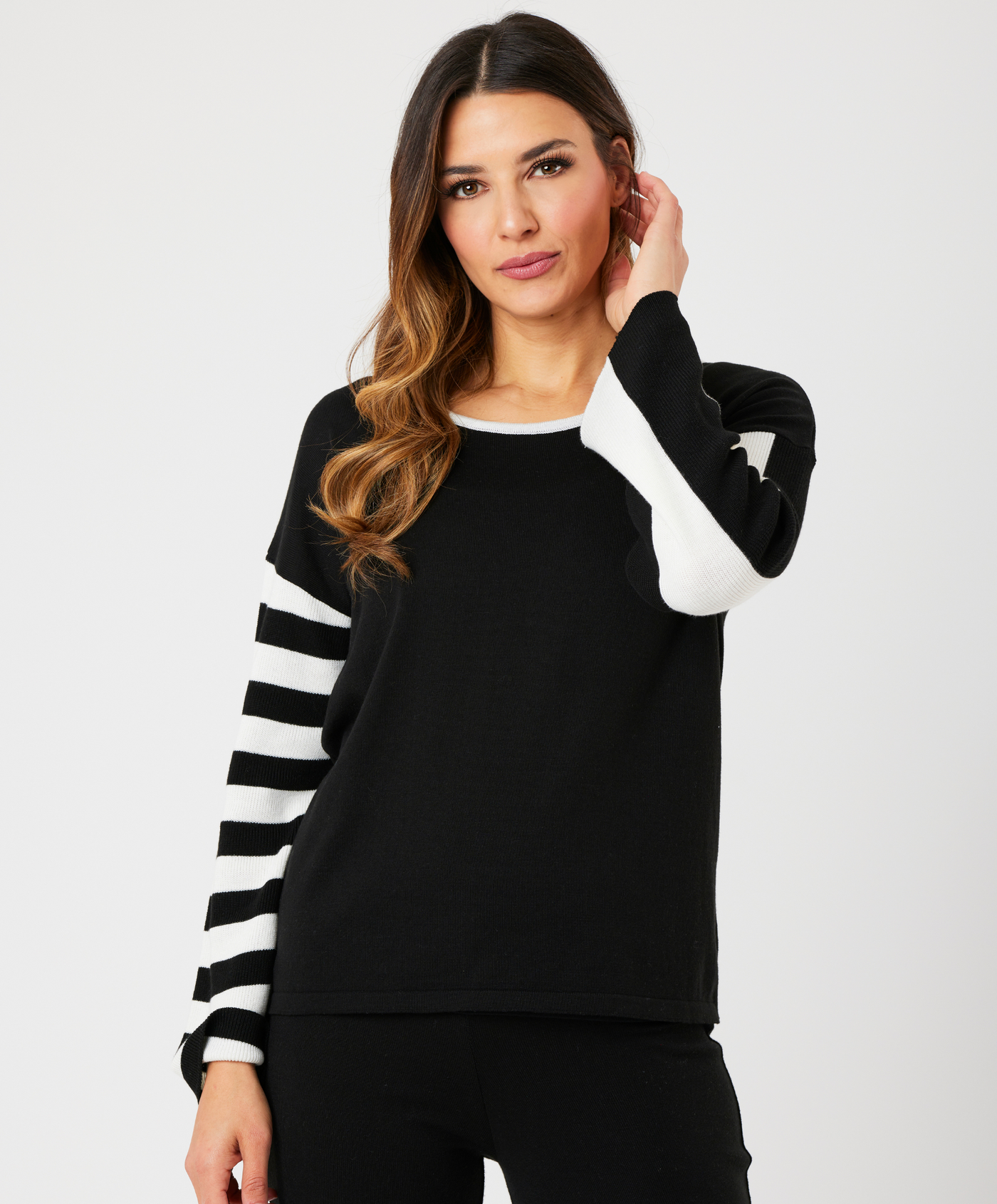 Stripe Sleeve Scoop Neck Top