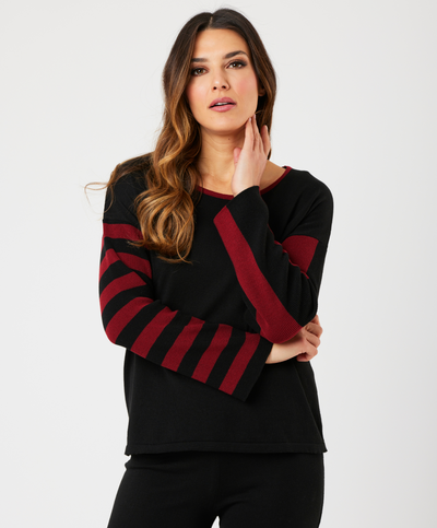 Stripe Sleeve Scoop Neck Top