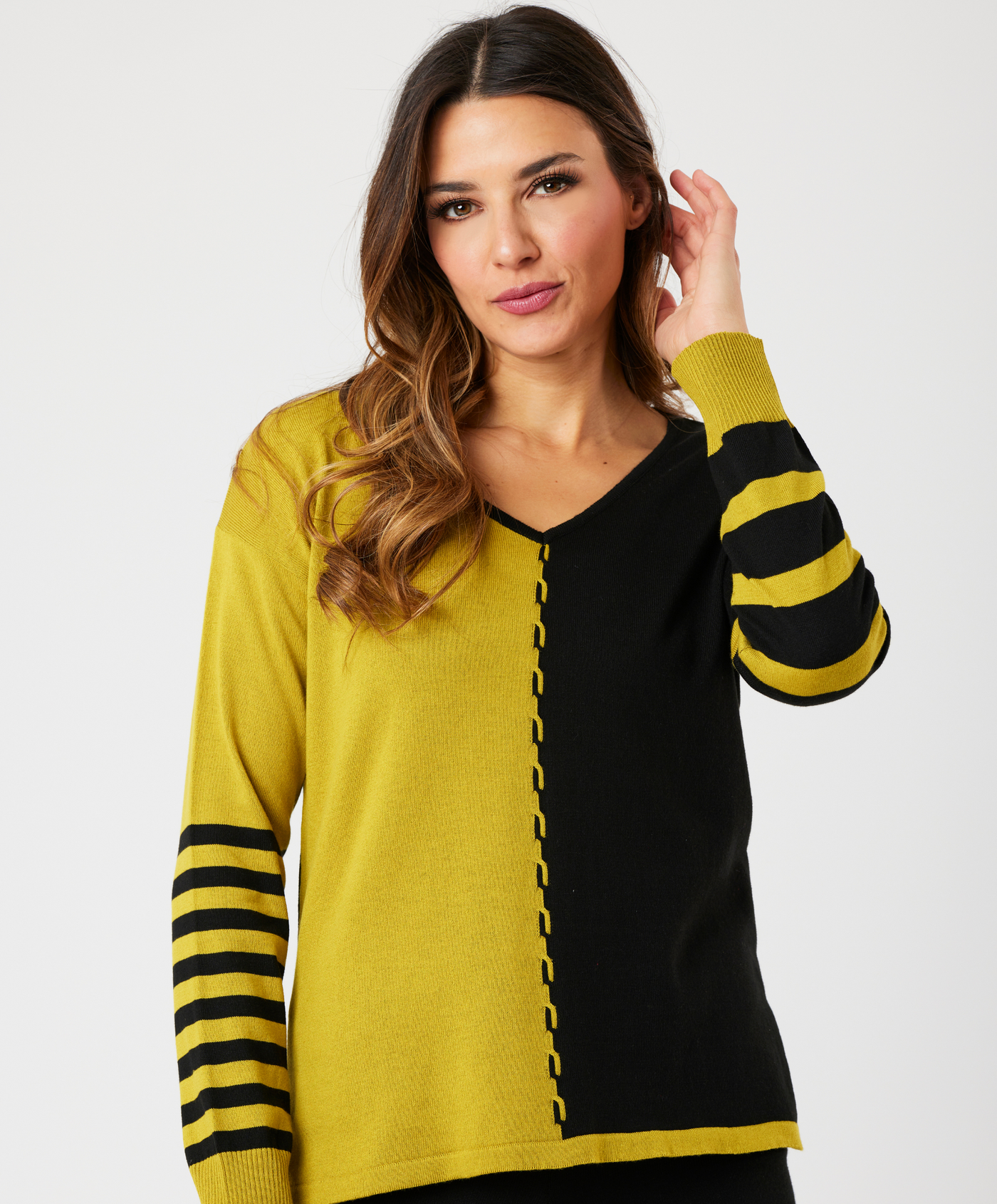 V-Neck Cable Sleeve Sweater