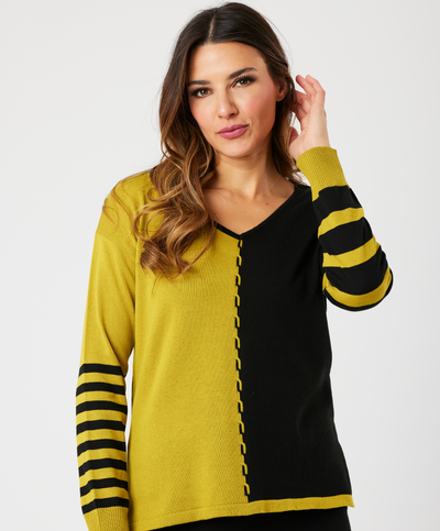 V-Neck Cable Sleeve Sweater
