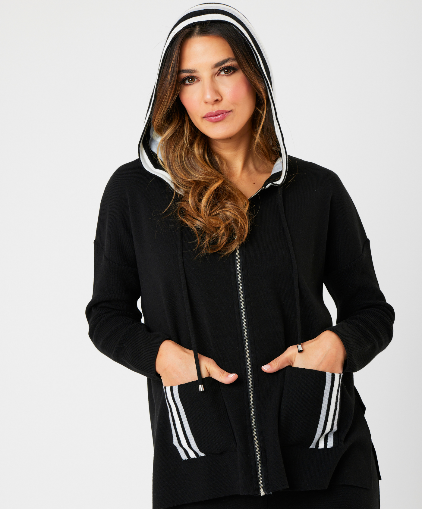 Stripe Detail Zip Up Hoodie