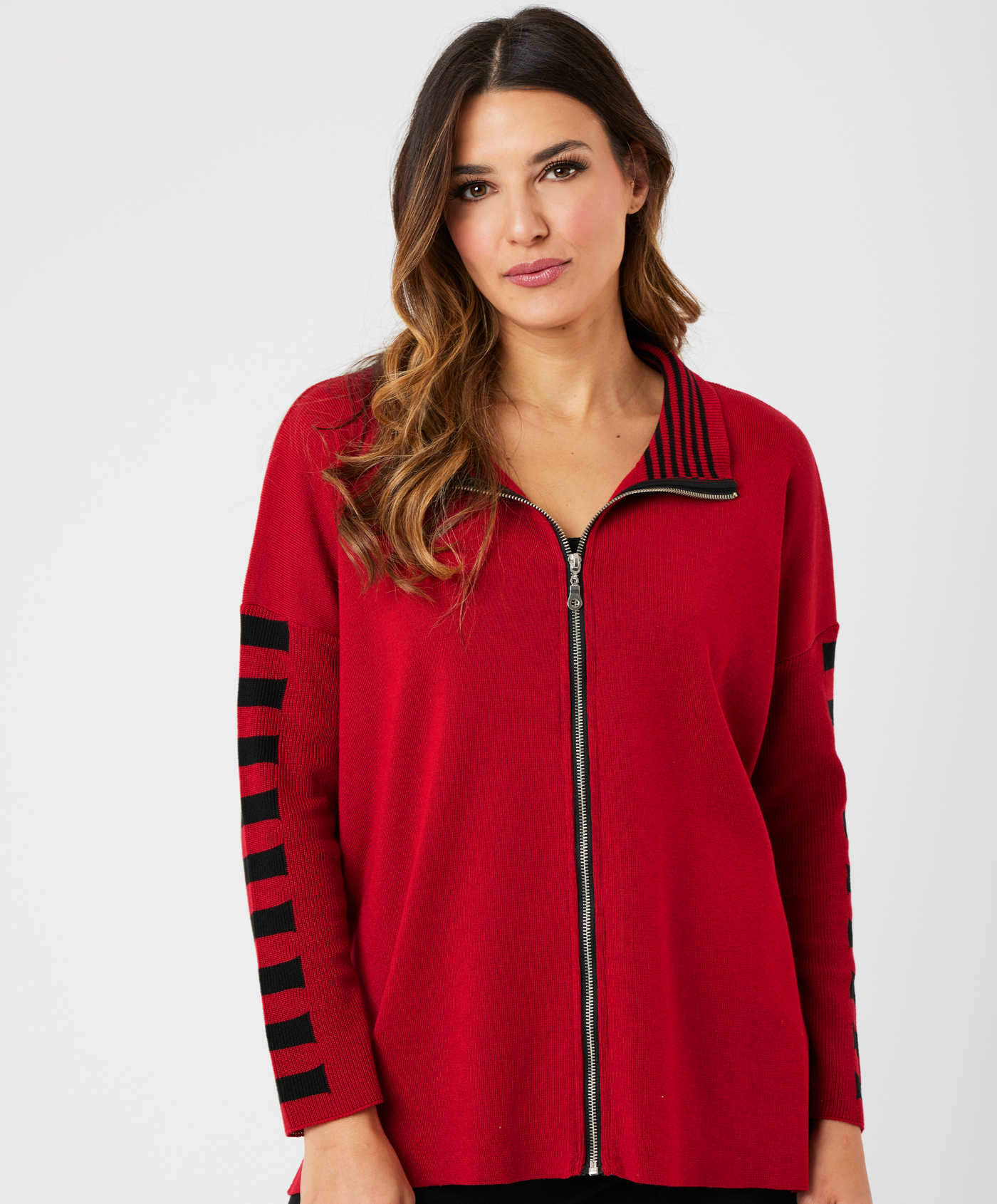 Stripe Sleeve Zip Jacket