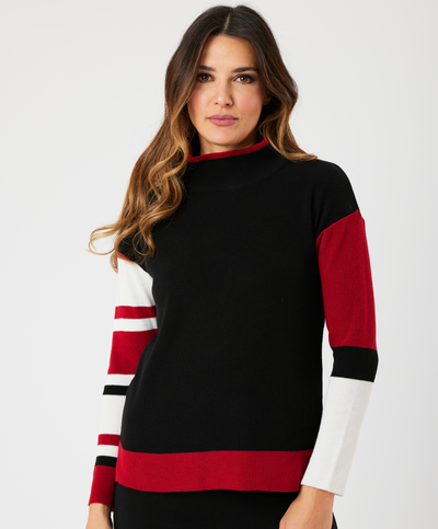 Stripe Sleeve Mock Neck Top