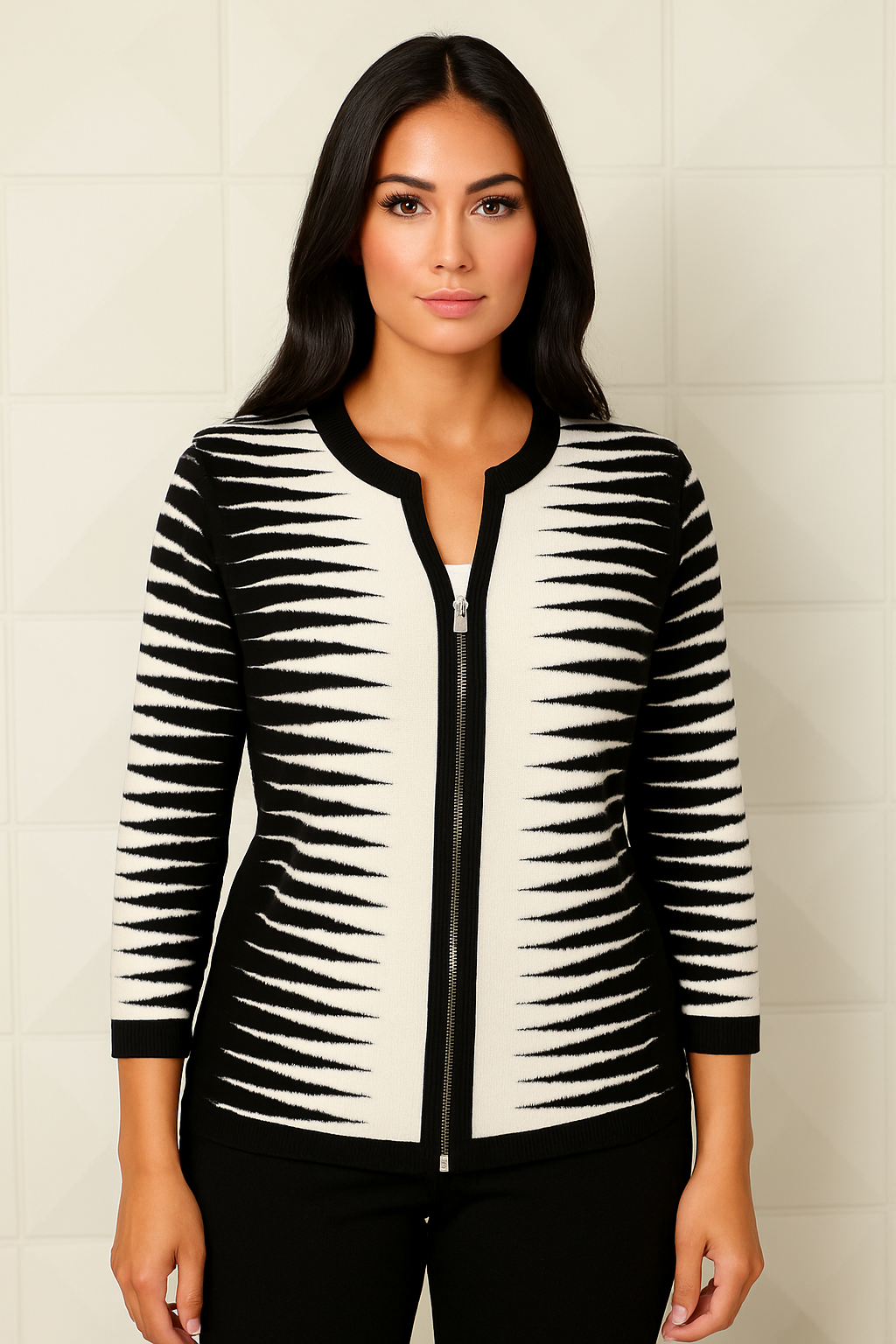 Zig Zag Zip Up Cardigan