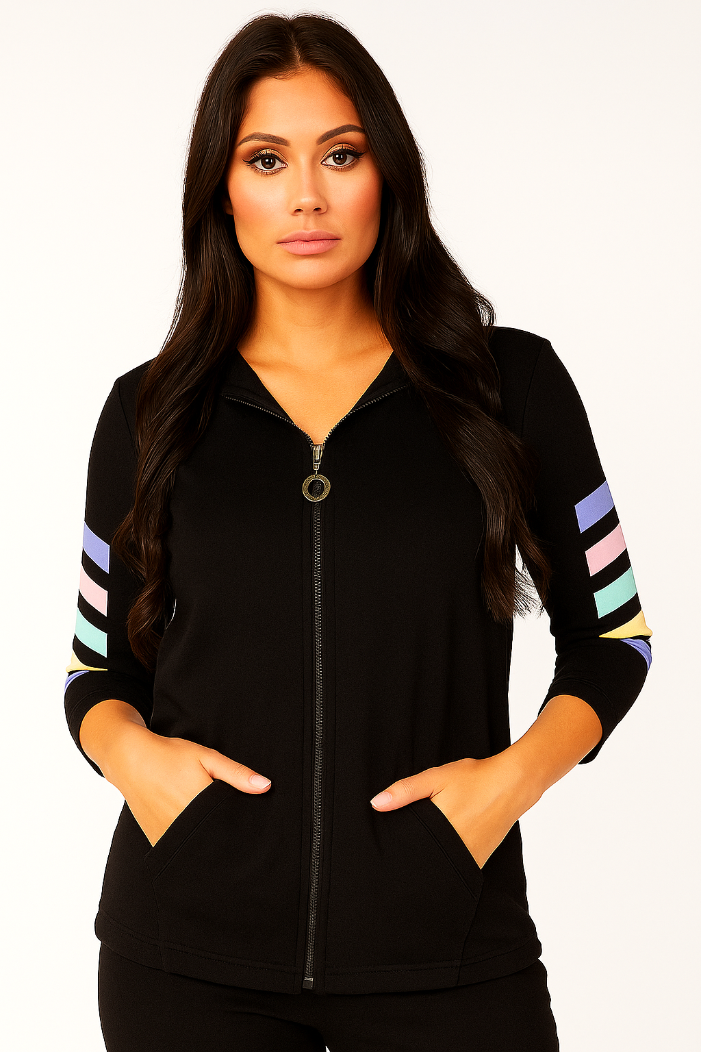 ¾ Sleeve Stripe Hoodie