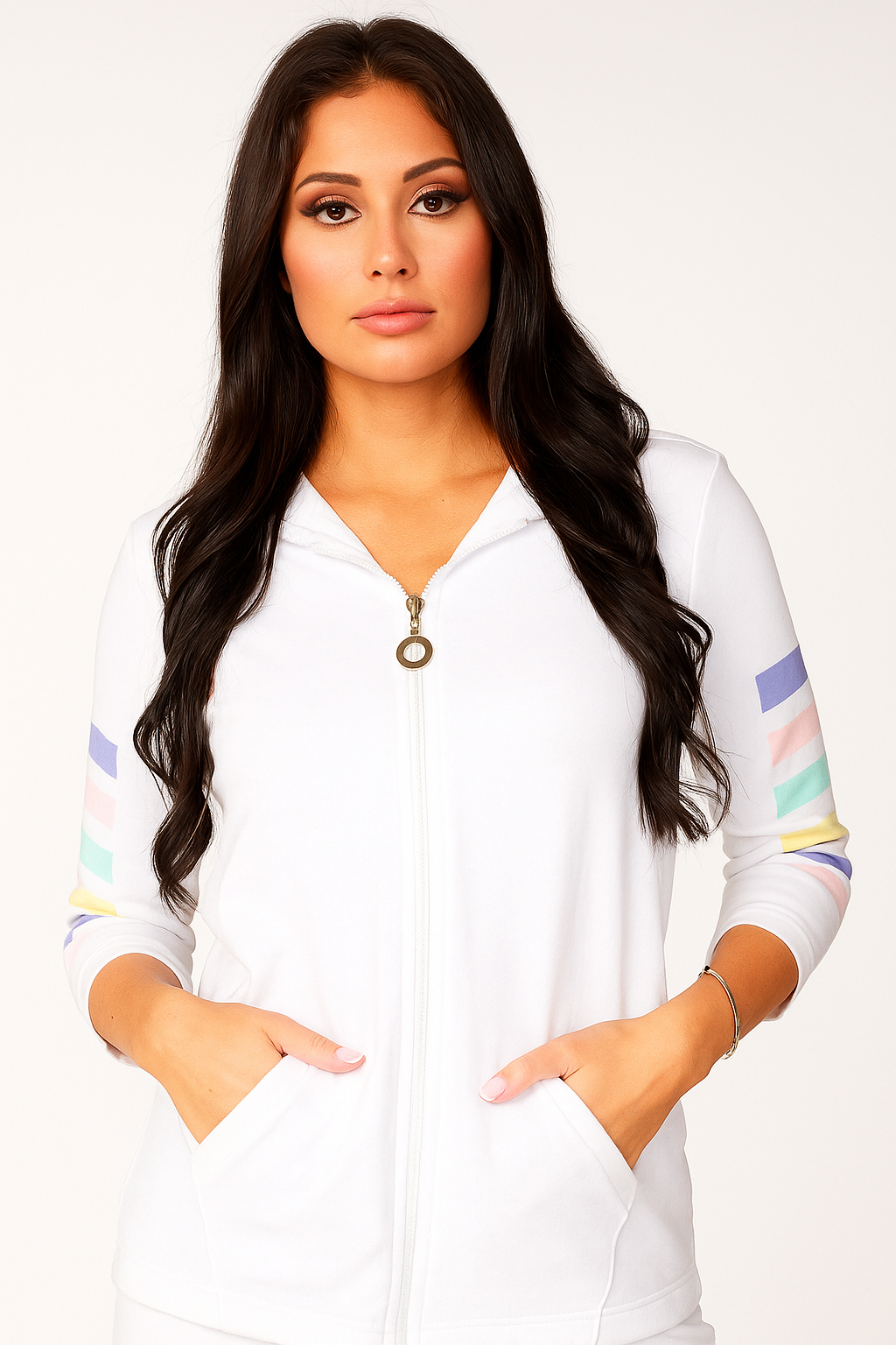 ¾ Sleeve Stripe Hoodie