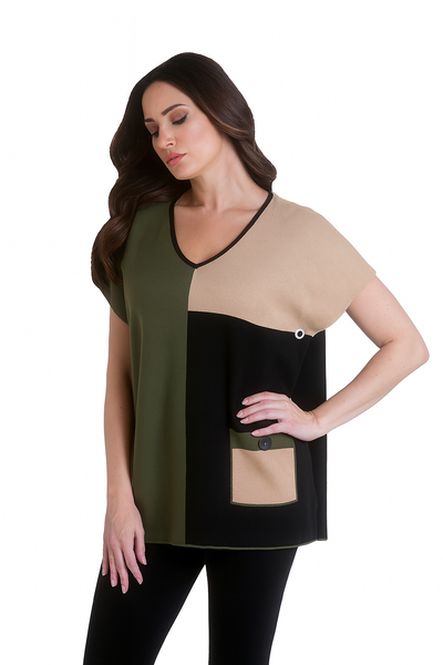 Color Block V Neck Poncho