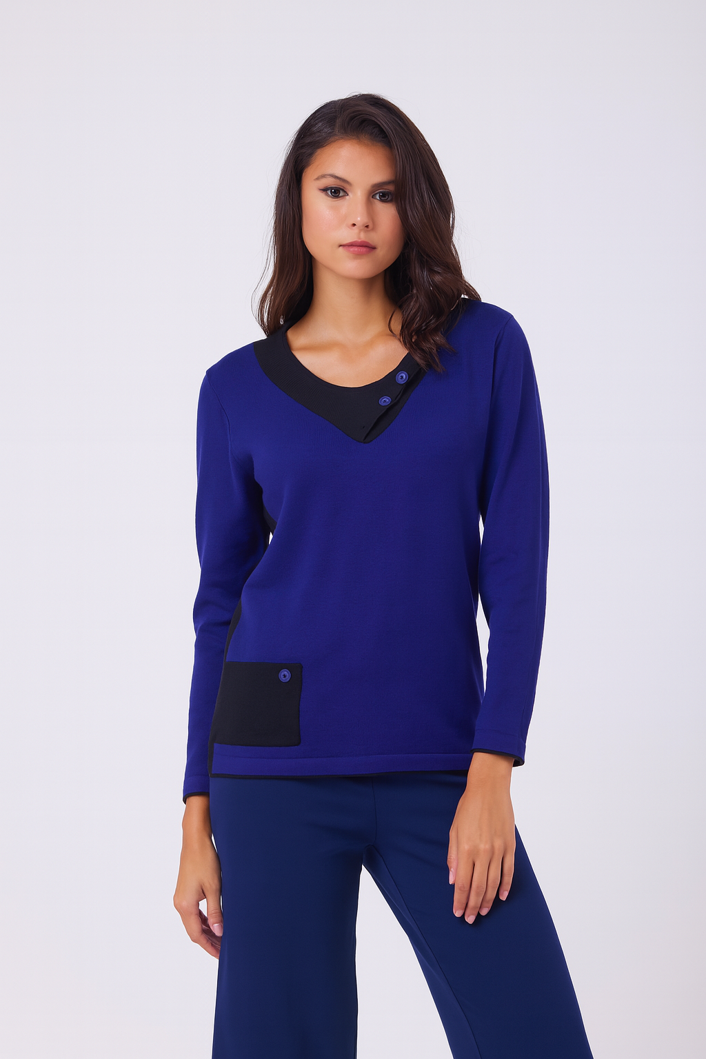 Pull boutonné à col bénitier