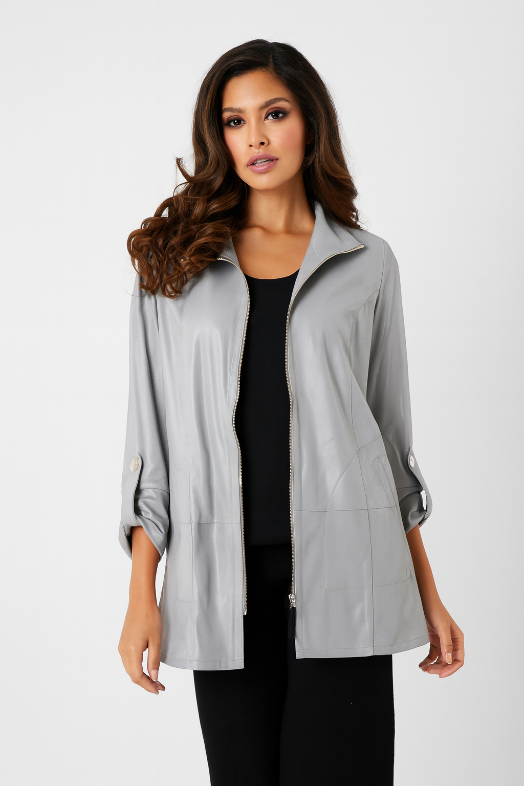 Veste zippée à manches retroussées