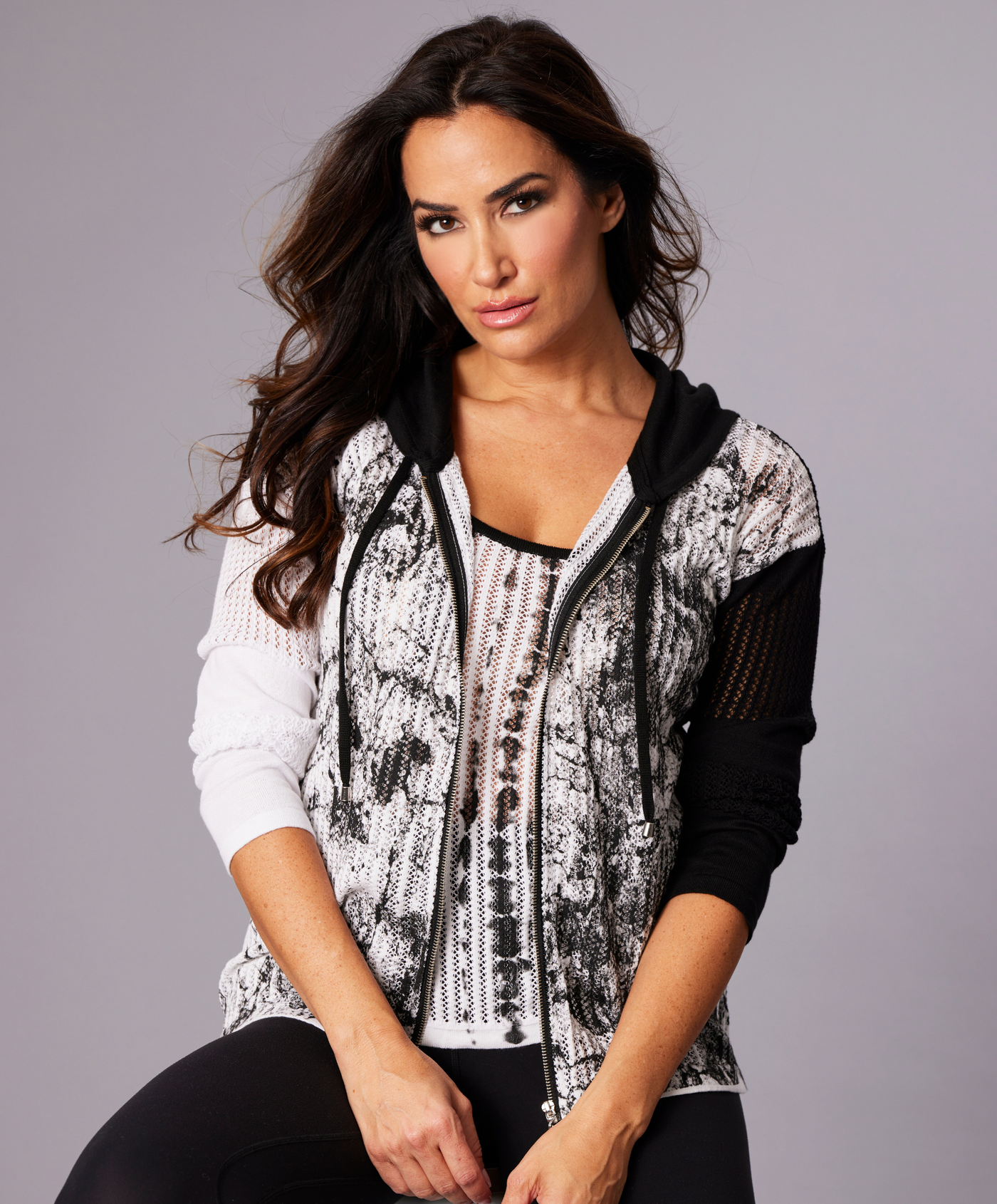 Abstract Zip Hoodie Cardigan