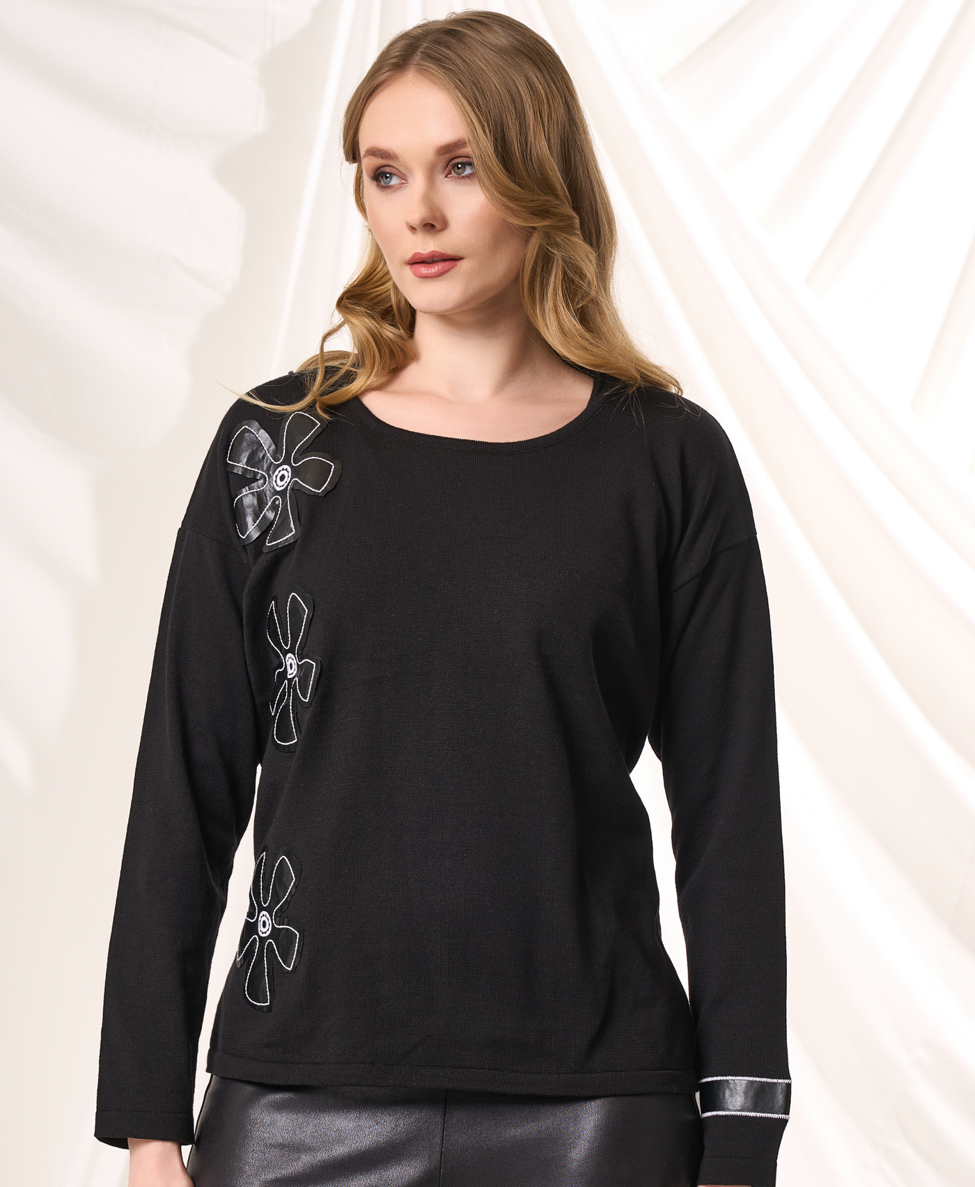 Scoop Neck with Pleather Detail