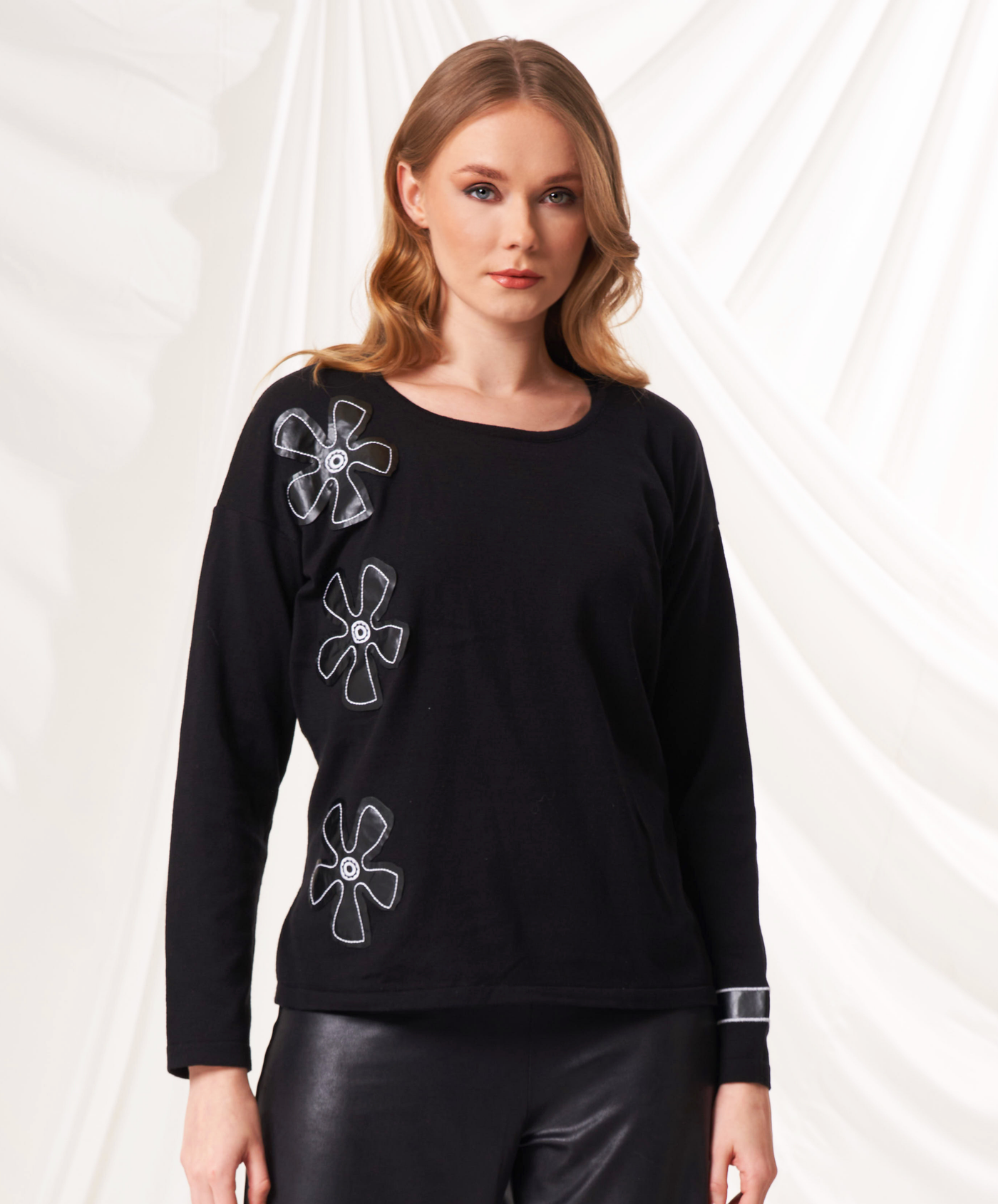 Scoop Neck with Pleather Detail