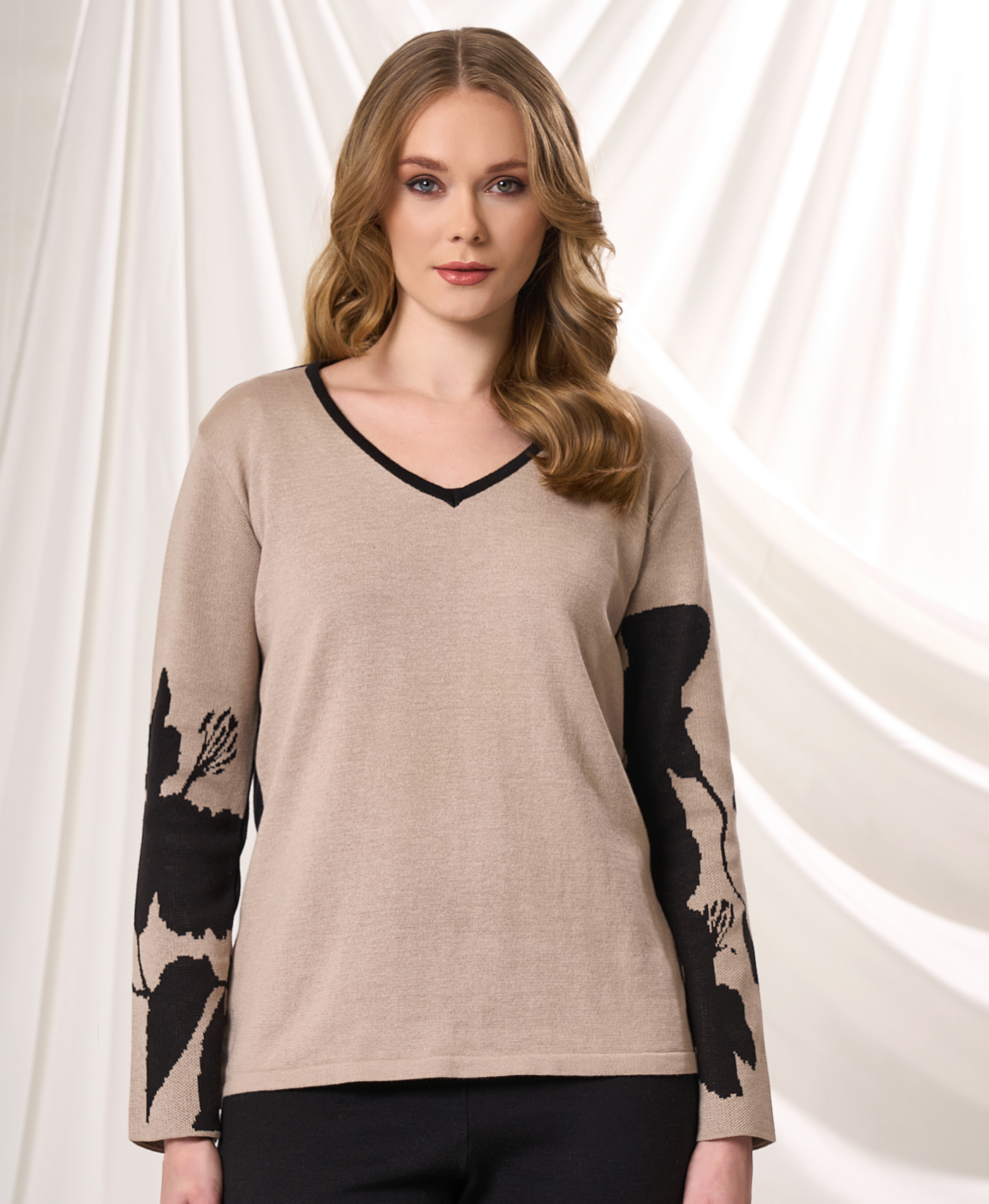 Flower Sleeve V-Neck