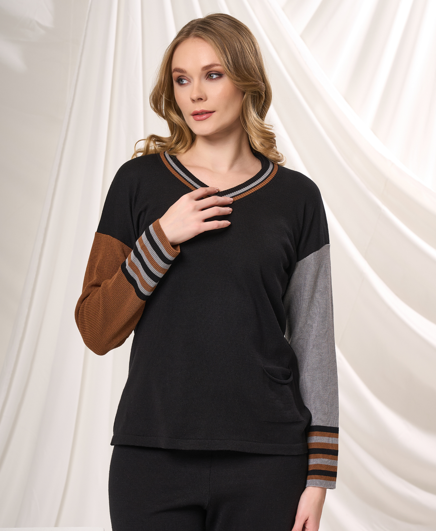 V-Neck Color Block Sweater