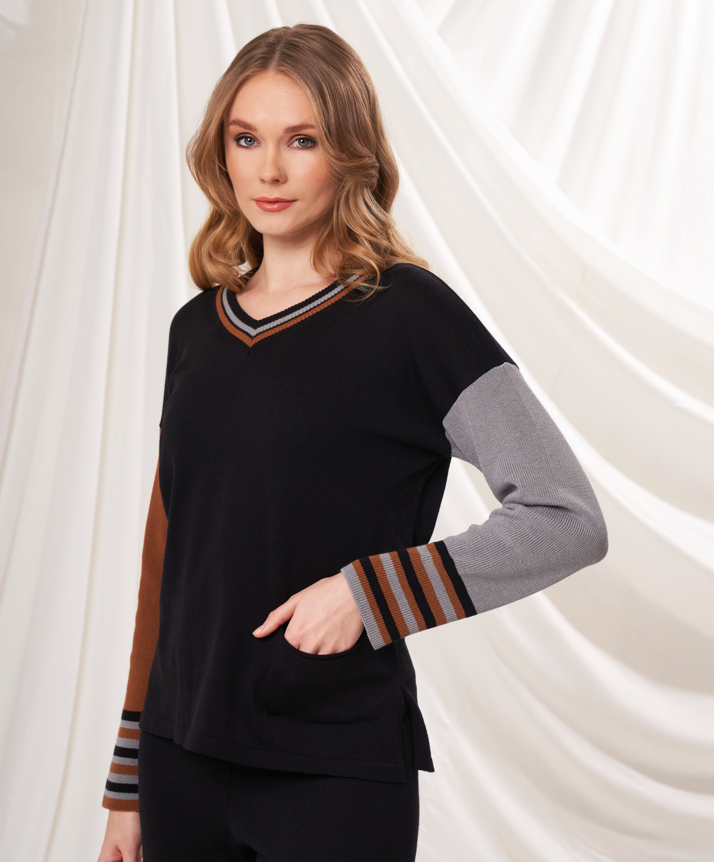 V-Neck Color Block Sweater