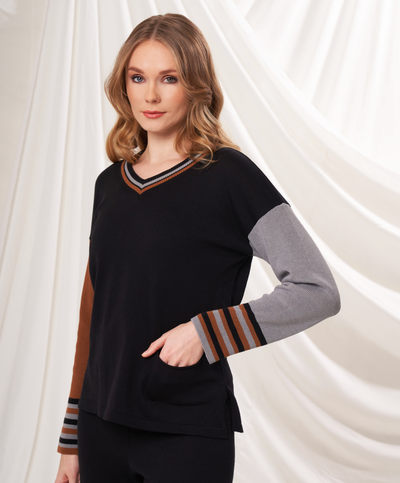 V-Neck Color Block Sweater