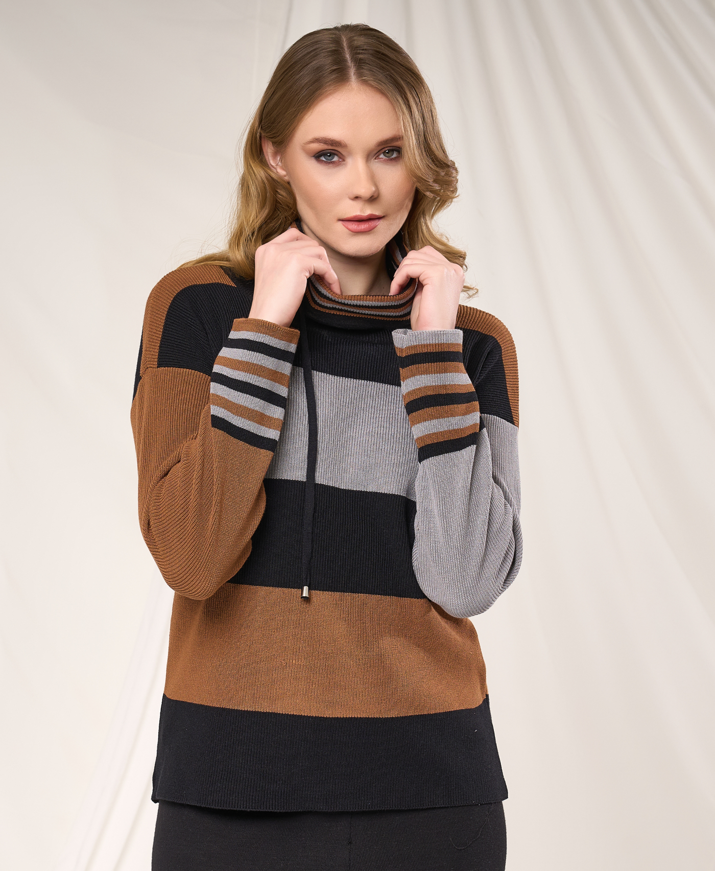 Cowl Neck Stripe Sweater