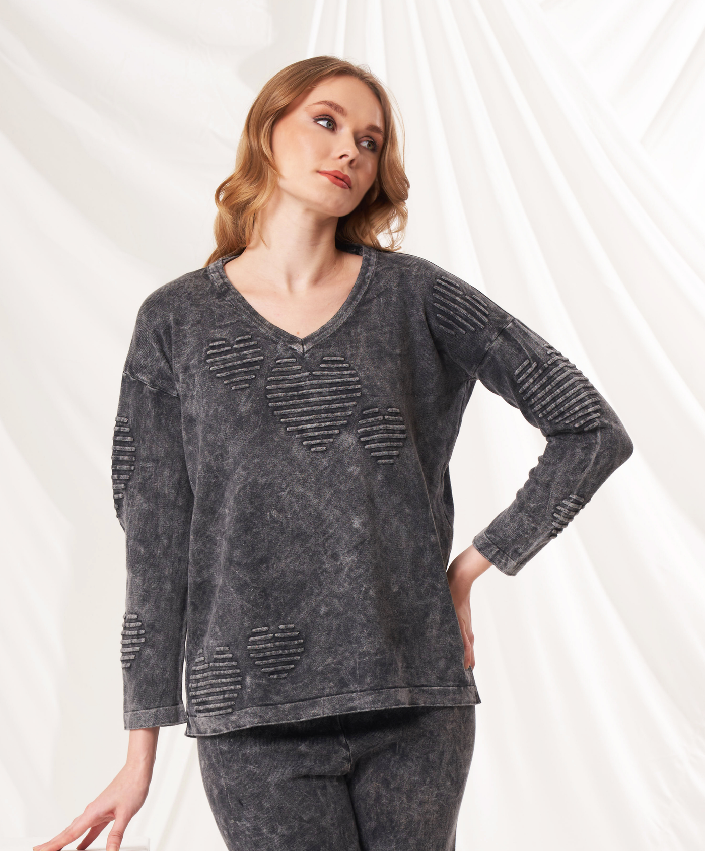 V-Neck Heart Sweater