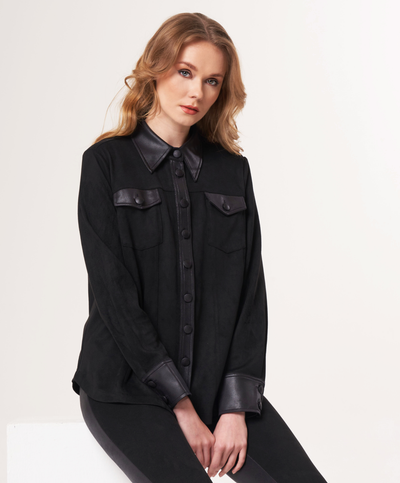 Vegan Suede/Leather Bttn Down Shirt