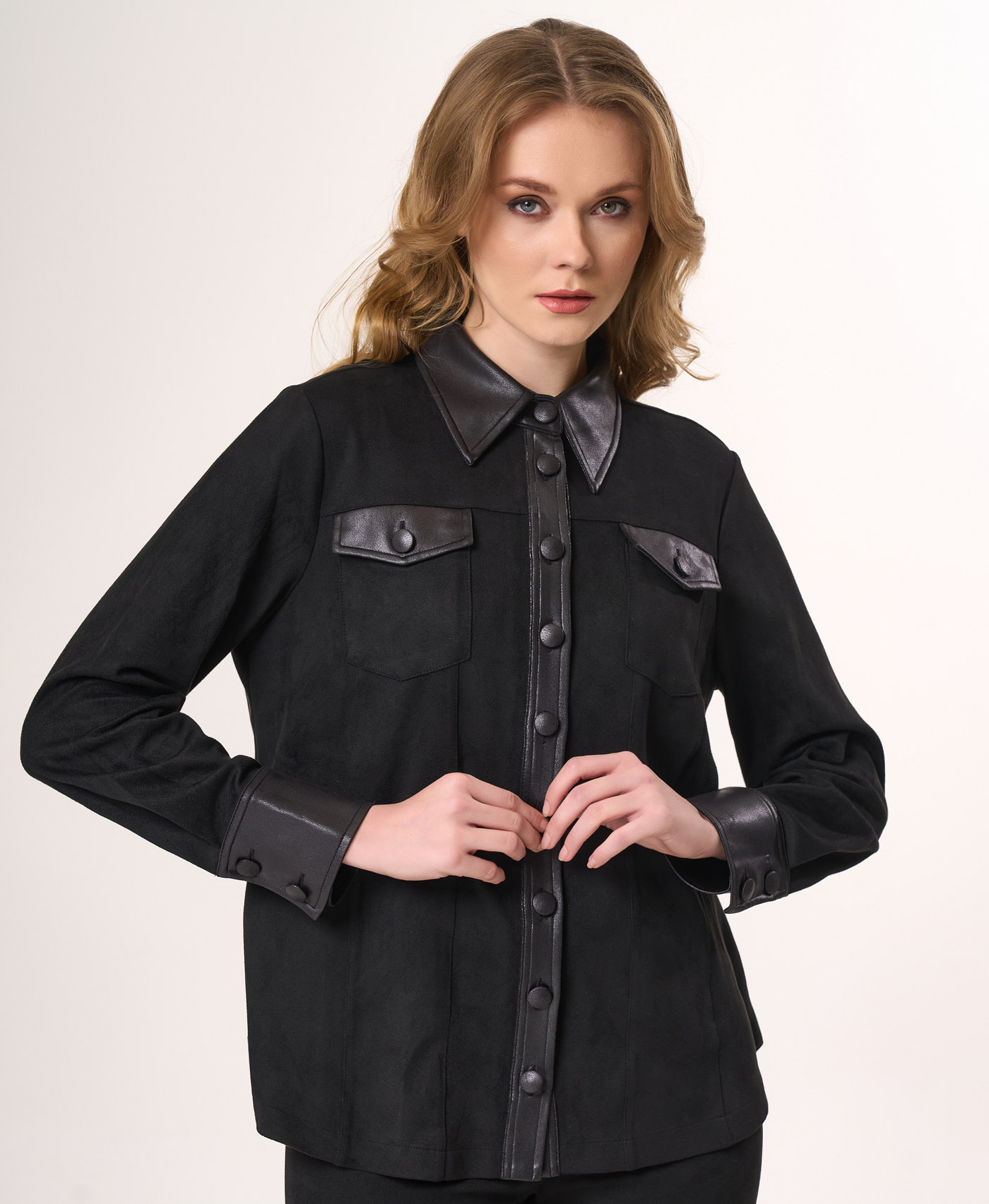 Vegan Suede/Leather Bttn Down Shirt