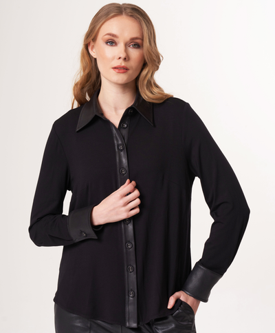 Button Down Shirt with Vegan Leather Trim
