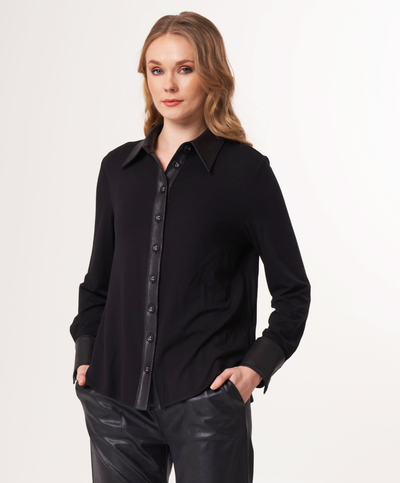 Button Down Shirt with Vegan Leather Trim