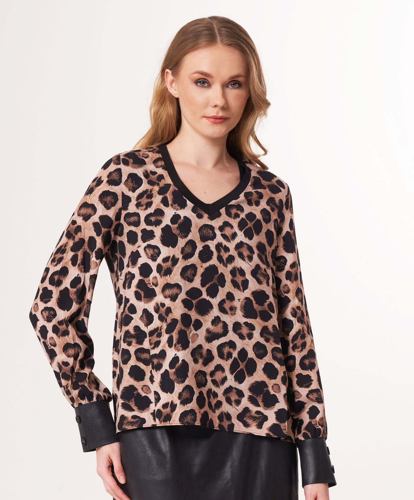 V-Neck Top with Vegan Leather Trim