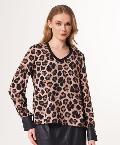 V-Neck Top with Vegan Leather Trim