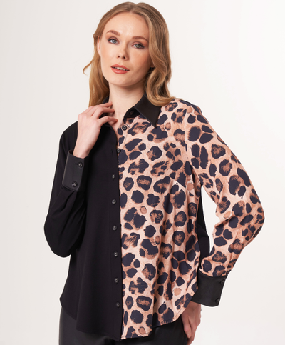 Two Tone Button Down with Vegan Leather Trim