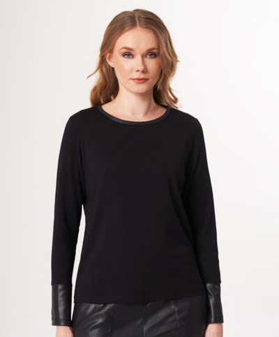 Round Neck Top with Vegan Leather Detail