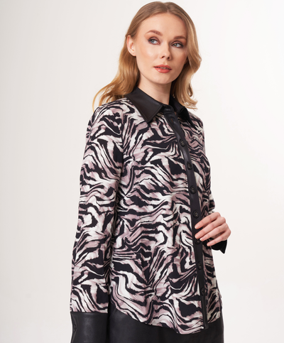 Animal Print Button Down with Vegan Leather Trim