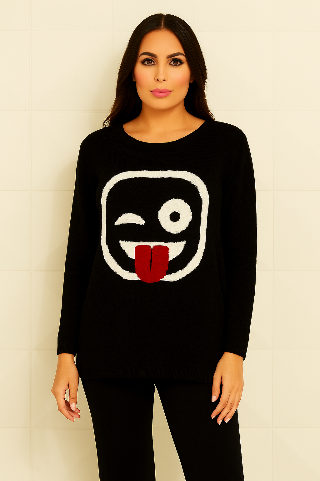 Parte superior del emoji con guiño y lengua