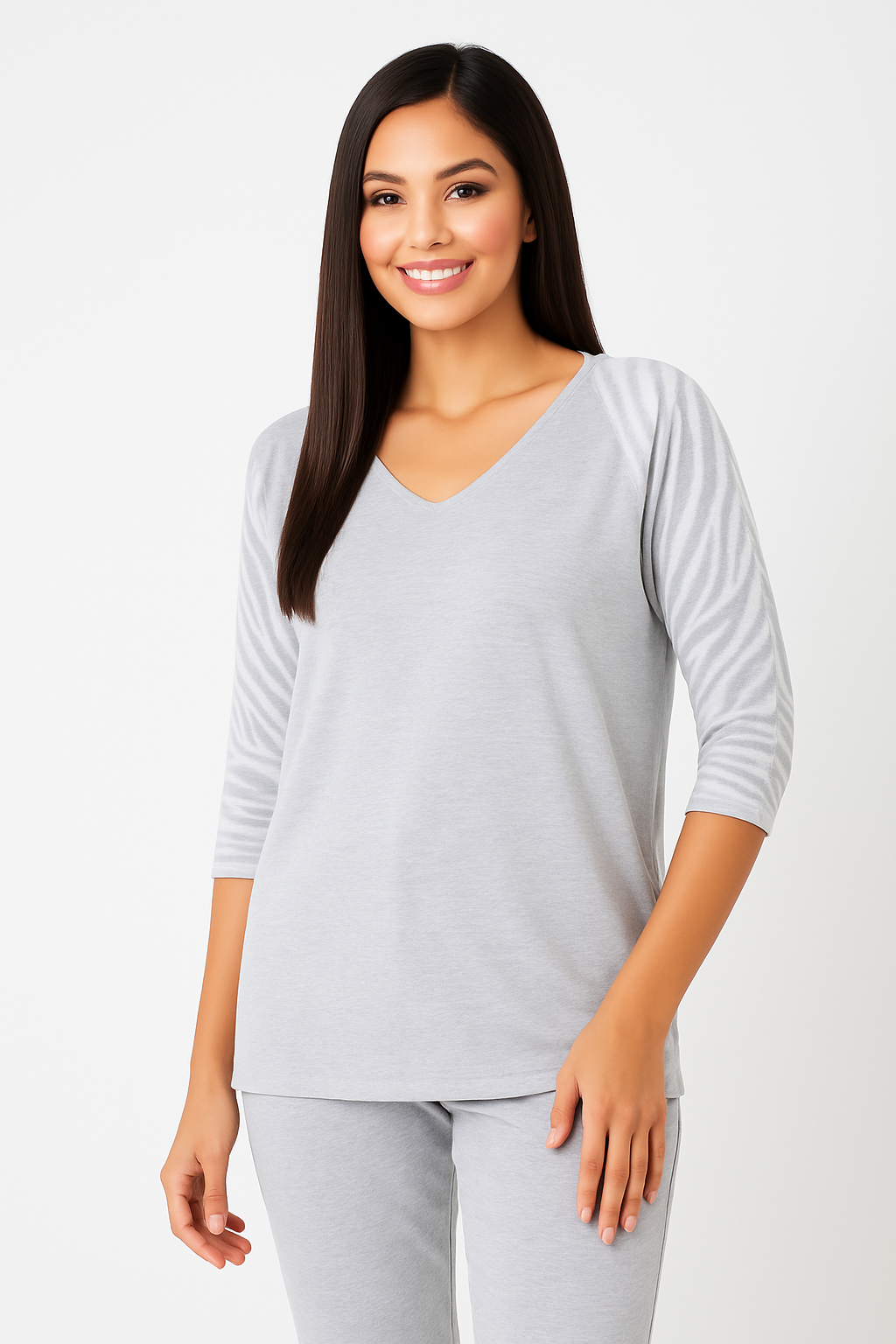 3/4 Zebra Sleeve V-Neck