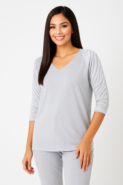 3/4 Zebra Sleeve V-Neck