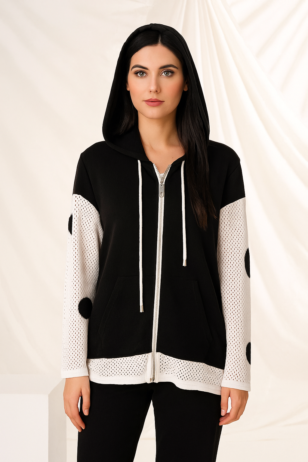Polka Dot Zip Up Hoodie