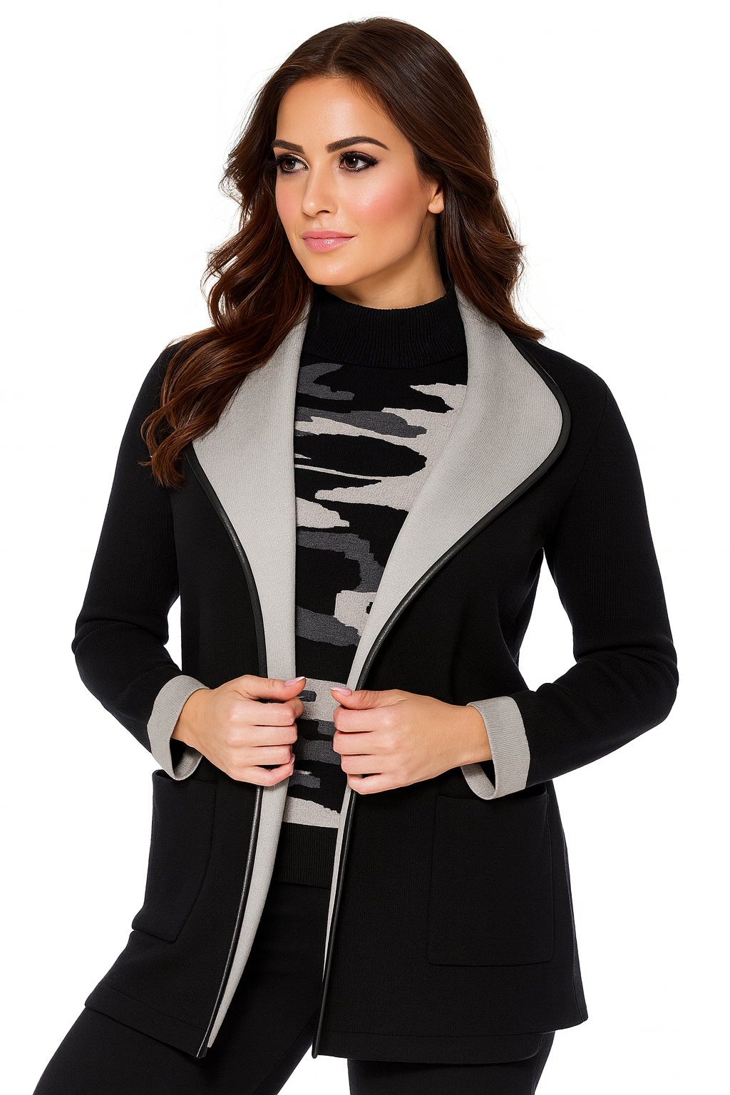 2-Toned Faux  Leather Card. W/ Pockets