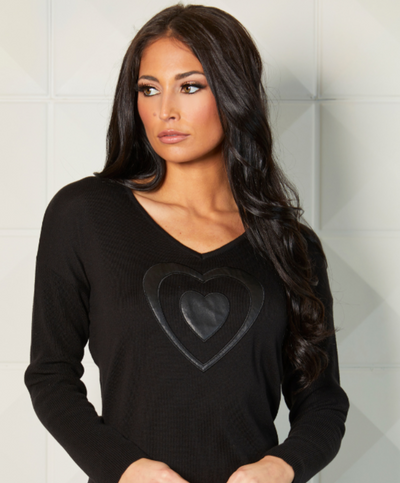 V-Neck Pleather Heart Detail Top