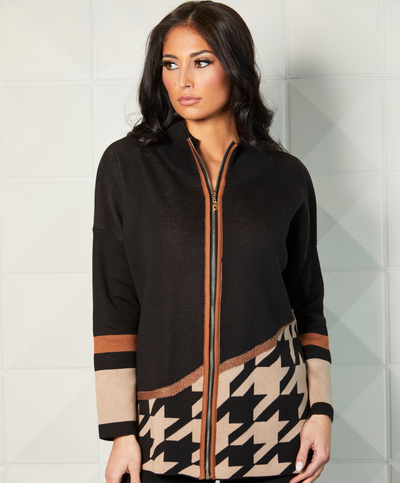 Houndstooth Zip Up Poncho