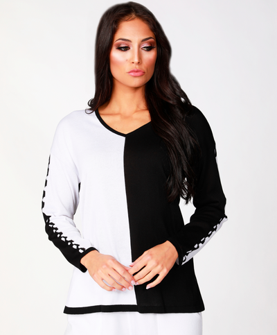 Color Block V-Neck with Detail Sleeve